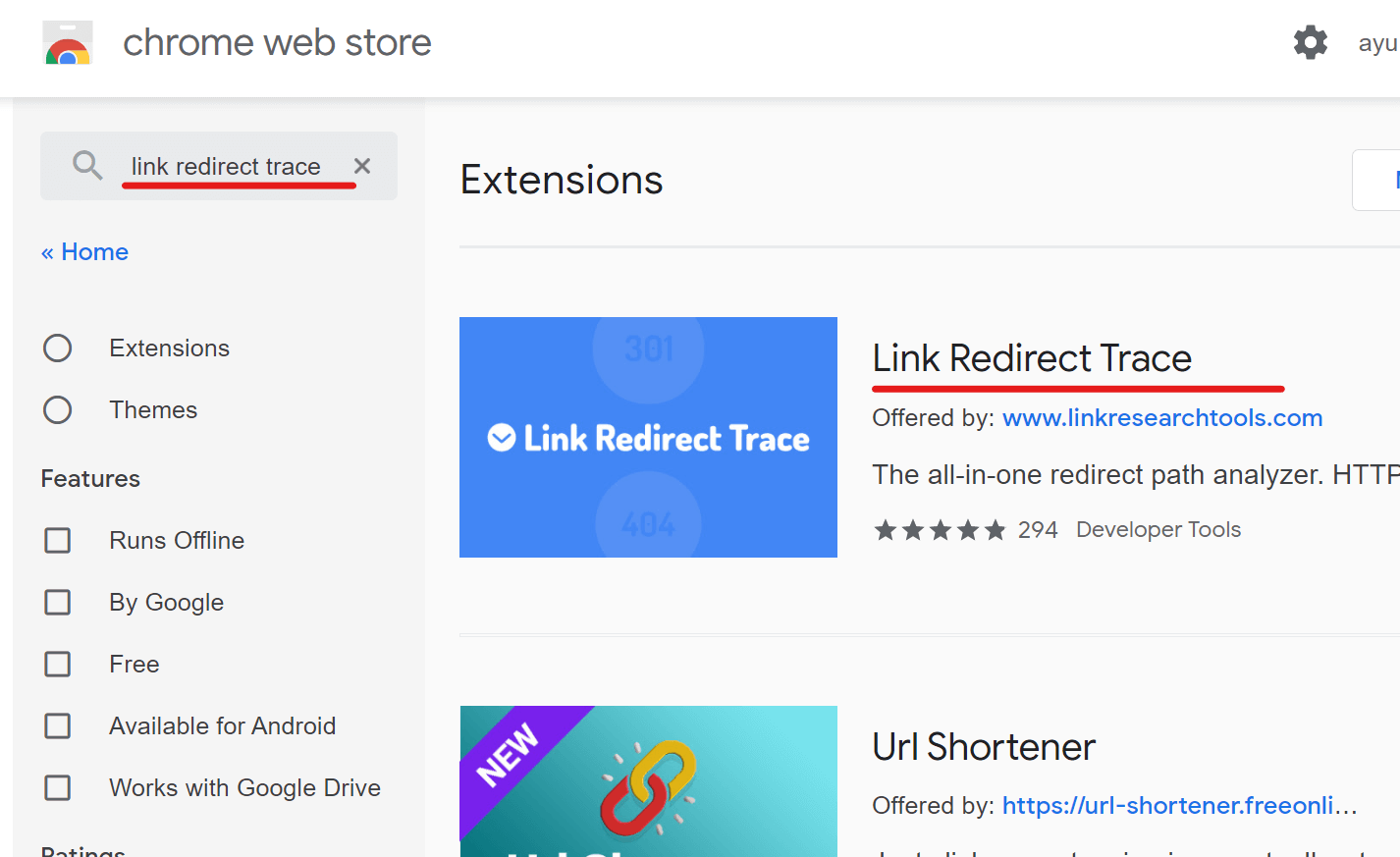 リダイレクト301確認ツール、Link Redirect Trace。Chromeのアプリです。